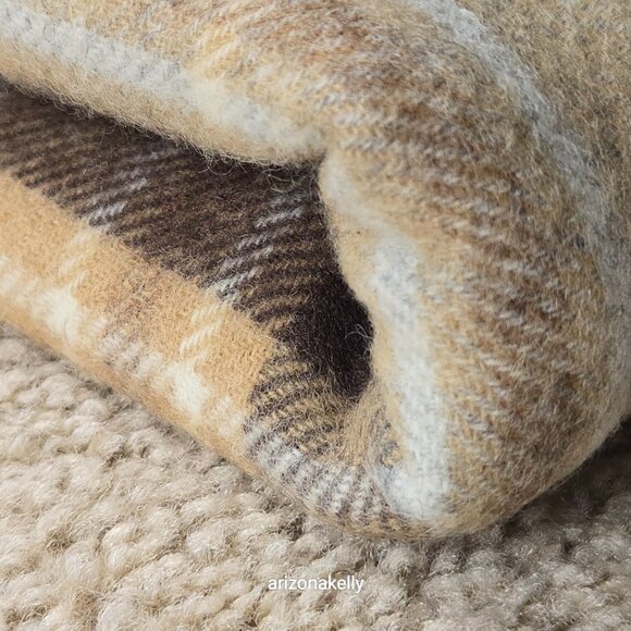 NWOT Bronte By Moon Merino Wool Wrap Plaid Tan Brown & Grey - Picture 12 of 16